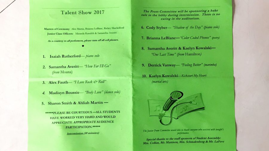 The program for the talent show.