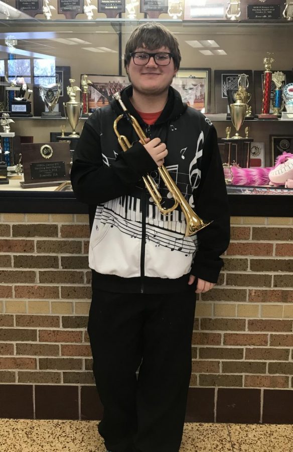 Zachary Merkle played his trumpet along with the professional orchestra for both nights of Chicago.