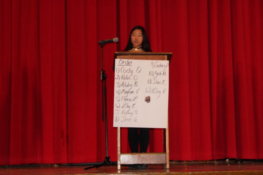 Junior Flora Luo giving her speech.