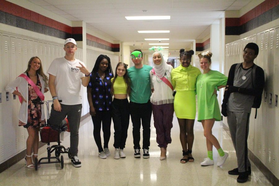 News and broadcasting students dressed in their best Out of this World alien wear.