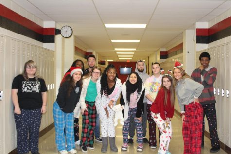 News and Broadcasting students show their spirit by participating in pajama day.