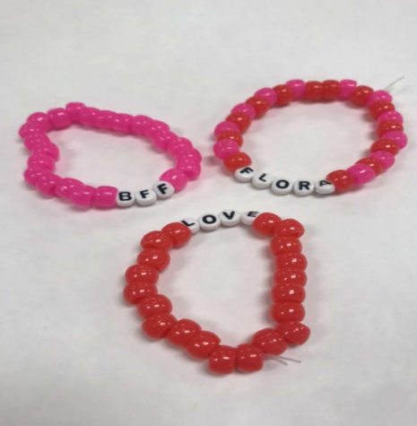   The first three friendship bracelets that were made by funraising committee in student assembly. 
