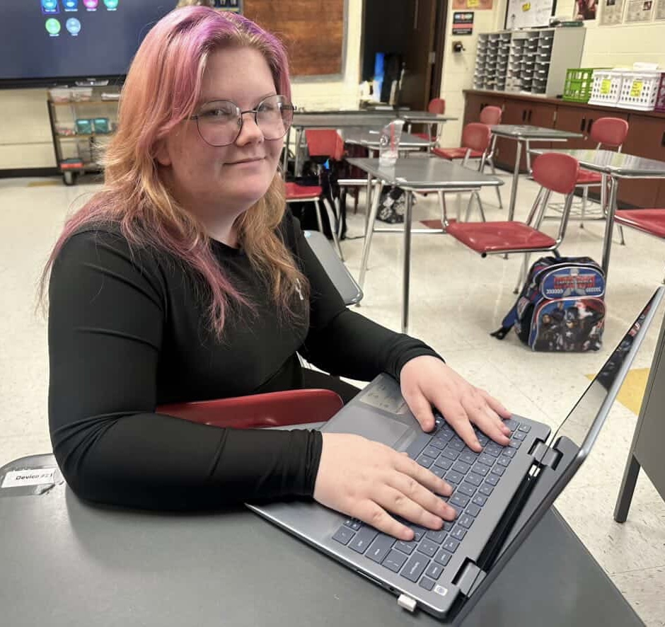 Olivia Johansen working in class